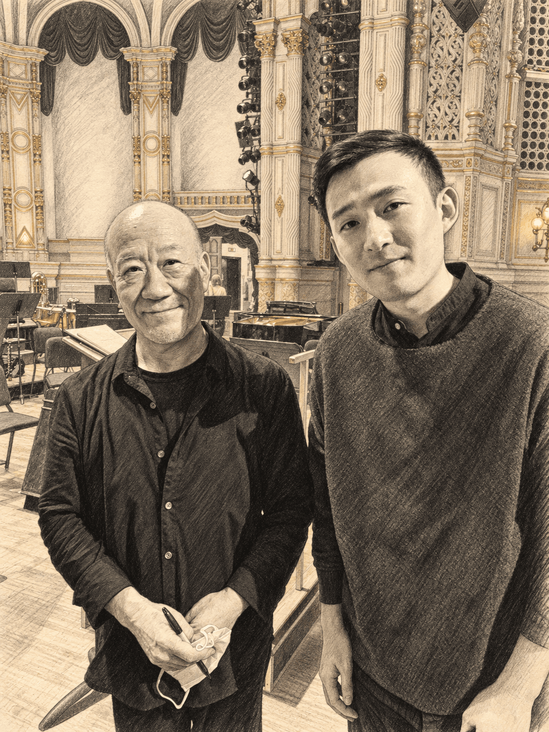 Ray Wu with Joe Hisaishi in the concert hall
